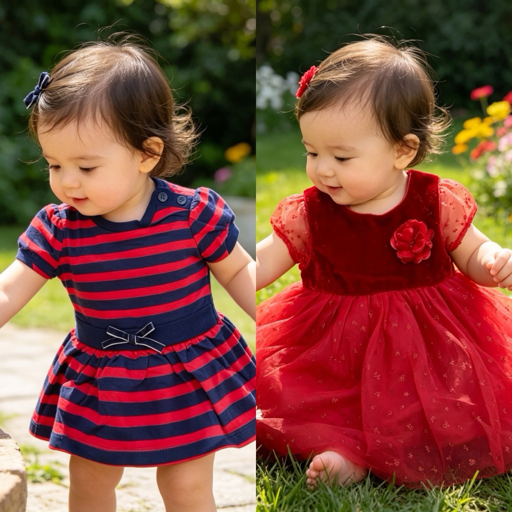 Váy Bé Gái Ngắn Tay Xuất Dư C5529 L071 – Đầm Xinh Cho Bé 3–36M (3–15kg), Mềm Mát, Dễ Thương
