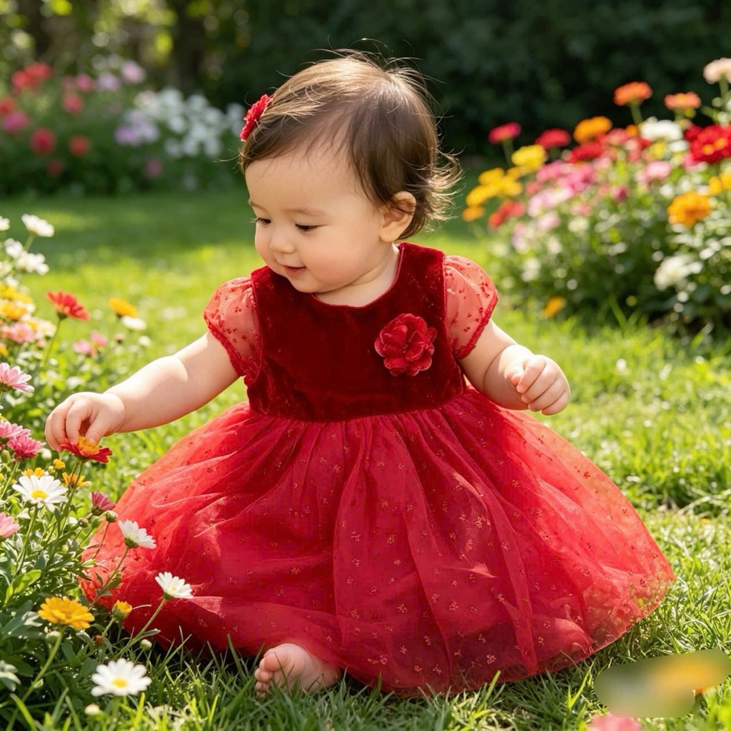Váy Bé Gái Ngắn Tay Xuất Dư C5529 L071 – Đầm Xinh Cho Bé 3–36M (3–15kg), Mềm Mát, Dễ Thương