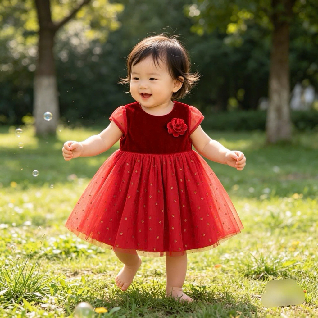 Váy Bé Gái Ngắn Tay Xuất Dư C5529 L071 – Đầm Xinh Cho Bé 3–36M (3–15kg), Mềm Mát, Dễ Thương