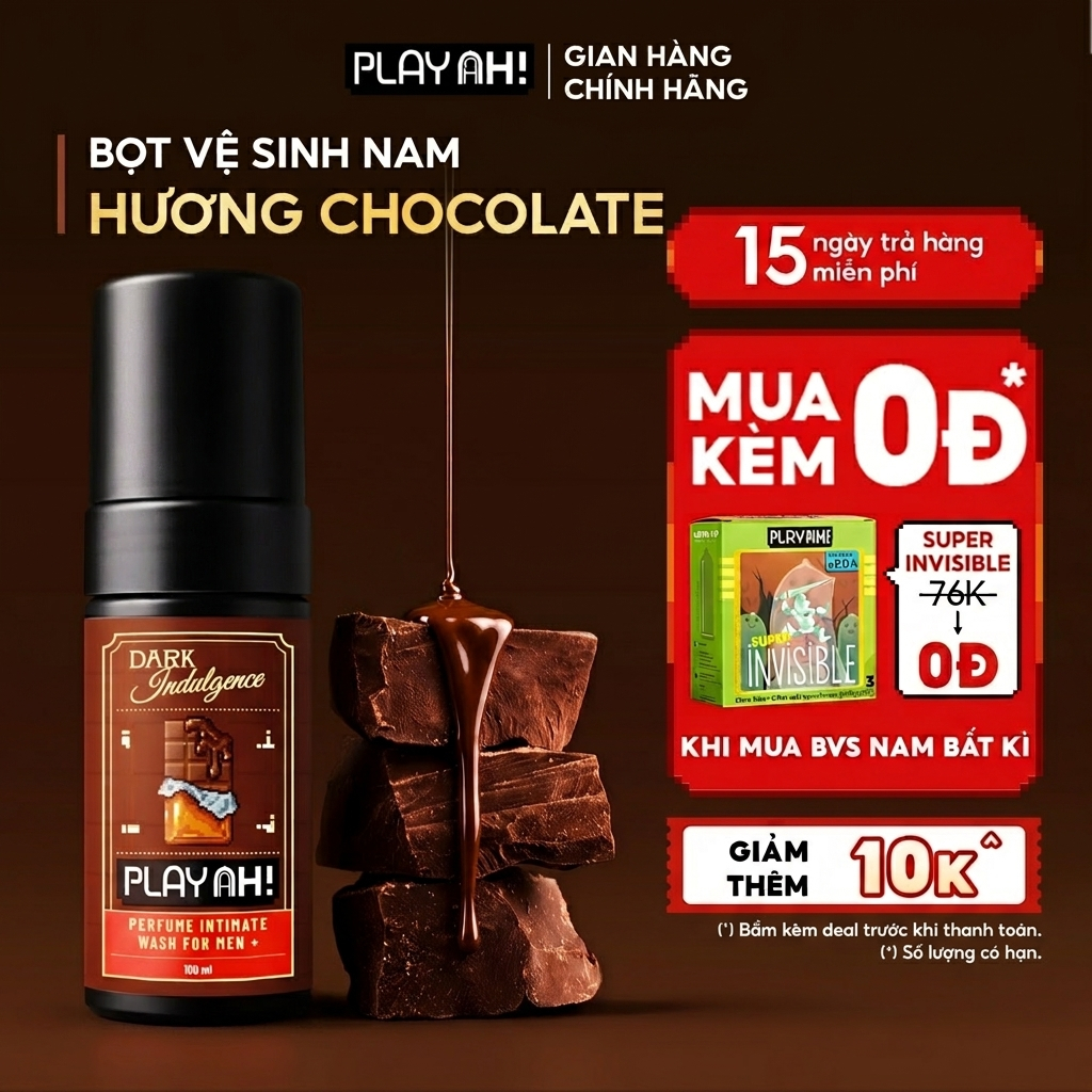 Bọt Dung Dịch Vệ Sinh Nam PlayAh! Dark Indulgence hương Chocolate/Mint Whisper/Franklin tạo bọt 100ml