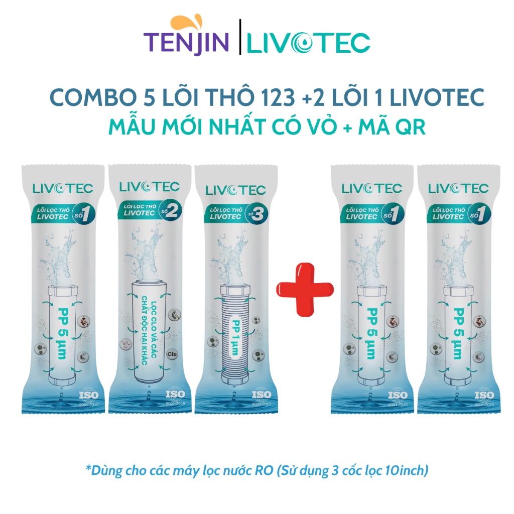 Combo 5 Lõi Lọc Thô LIVOTEC Gồm 2 Lõi Số 1 + 1 Bộ 123 Có Mã QR Kiểm Tra Chính Hãng Thay Thế Được Cho Các Máy Lọc Nước RO