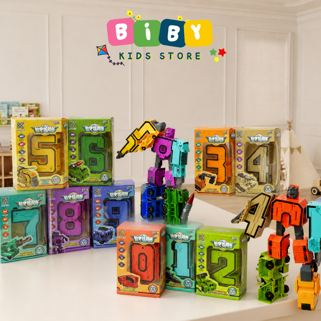 Robot Số Biến Hình BIBY Cho Bé CỠ LỚN, Số Biến Hình Lắp Ghép Từ 0-9, robot biến hình