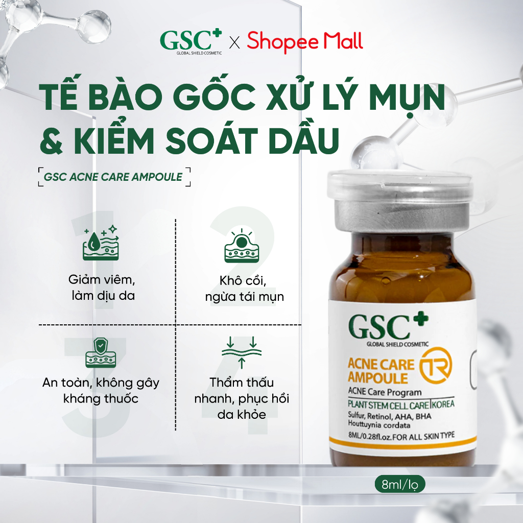 Tế Bào Gốc Hỗ Trợ Xử Lý Mụn Hàn Quốc GSC Acne Care Ampoule TR 8ml – Tế Bào Gốc Chống Viêm, Ngăn Ngừa Mụn Mới - GC085A