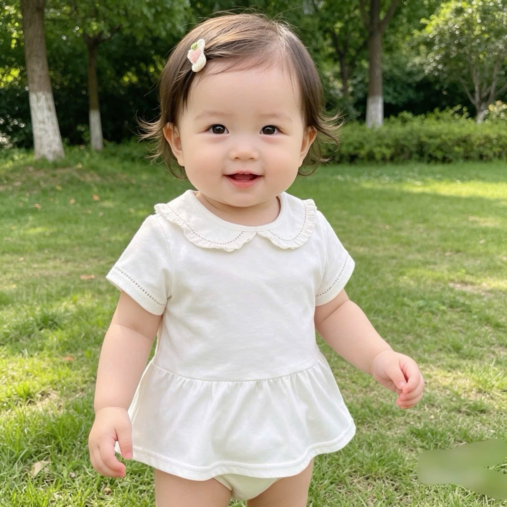 Áo bé gái xuất dư màu kem size nhí 3-9m (2-8kg) C1753 cotton mềm mát cho bé sơ sinh