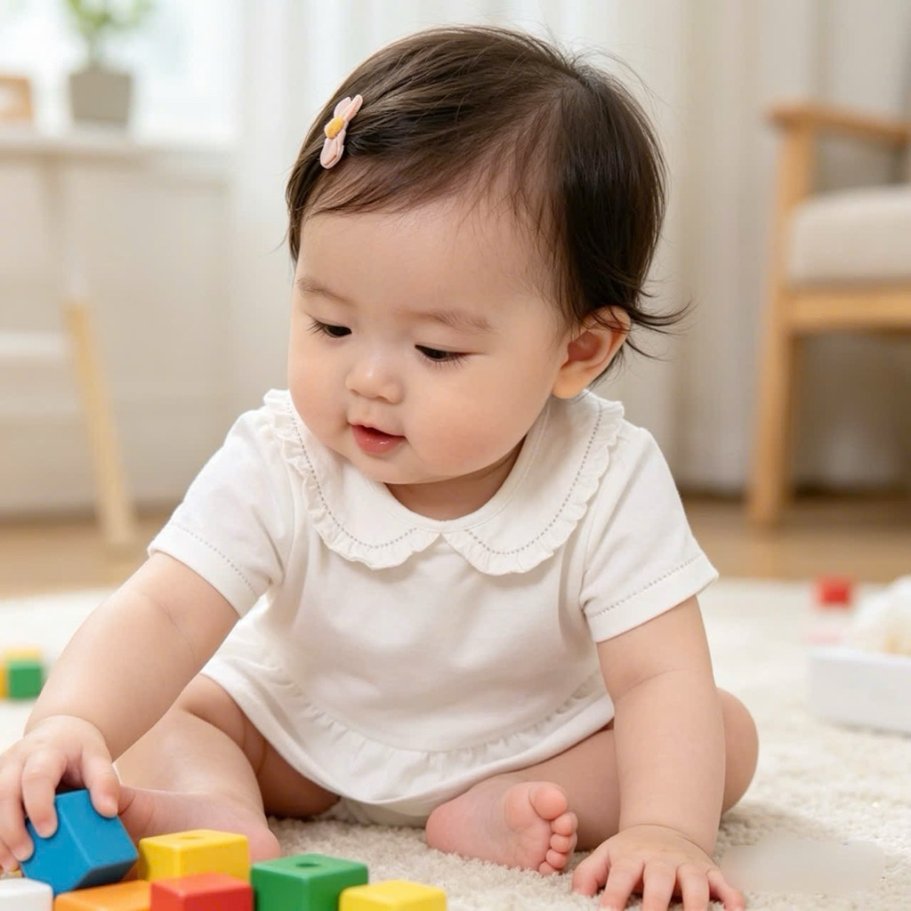 Áo bé gái xuất dư màu kem size nhí 3-9m (2-8kg) C1753 cotton mềm mát cho bé sơ sinh