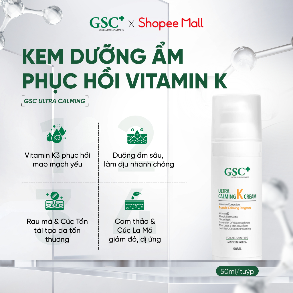 Kem Dưỡng Ẩm Phục Hồi Vitamin K GSC Ultra Calming 50ml – Kem Cấp Ẩm Làm Dịu Da Peel, Da Mỏng Yếu - GC087A