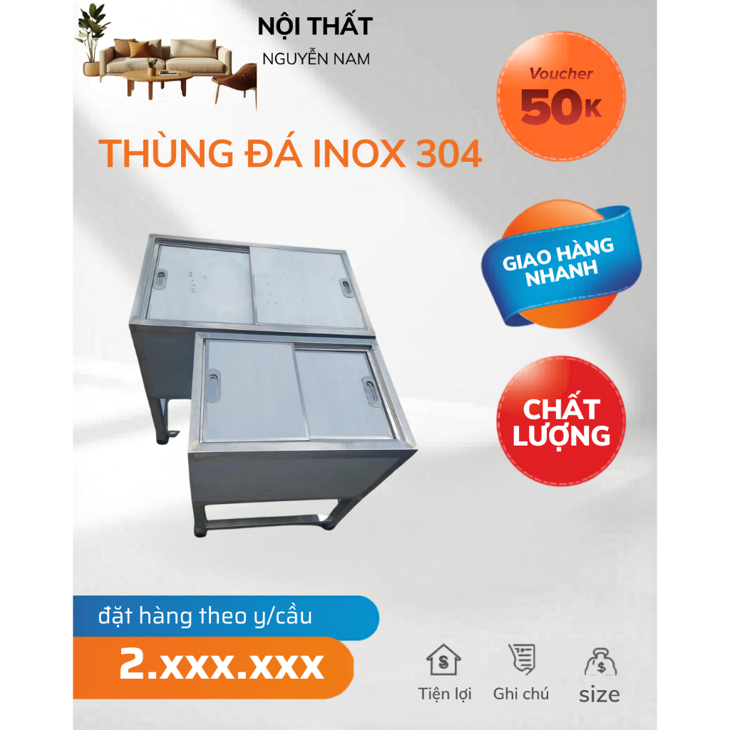 THÙNG ĐÁ INOX 304 CAO CẤP - GIỮ NHIỆT CỰC LÂU, SANG TRỌNG & BỀN BỈ