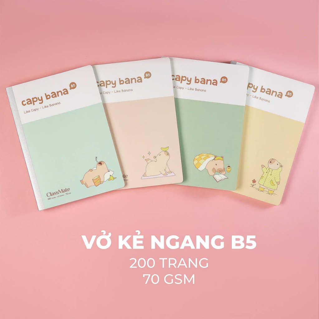 [63K Tặg Bút] Combo 5/10 Vở Kẻ Ngang CapyBana ClassMate Giấy Vàng Chống Loá, Vở Viết B5 70gsm, Vở Ghi Chép Cho Học Sinh