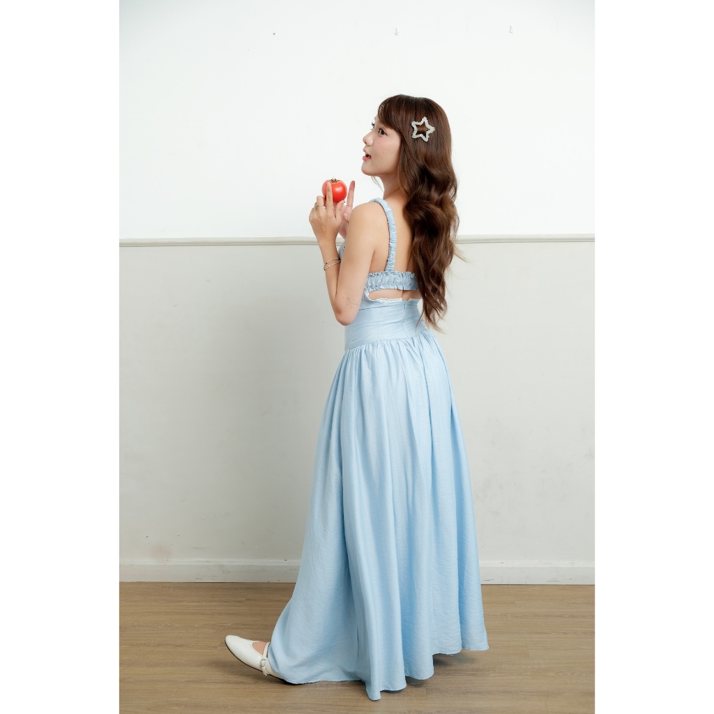 Đầm Nữ Dài TROFFY DRESS Hai Dây Dáng Xòe Phối Nút Màu Sắc Dễ Thương SECODEE