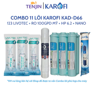 Bộ 11 Lõi Lọc Nước Karofi Sử Dụng 123 LIVOTEC, Màng RO 100GPD Purifim Mỹ, Bộ Smax HP 6.2 Và Nano Silver Plus KAD-D66