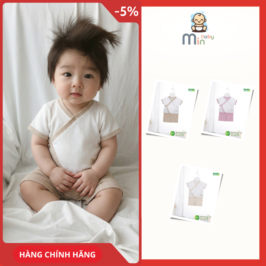 Bộ Sơ Sinh Cộc Tay Anminaza Cài Chéo Vạt Cong Mềm Mại Thoáng Mát Cho Bé - Hàng Chính Hãng AMI0363