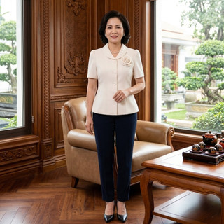 Áo Vest Nữ Trung Niên Cao Cấp – Áo Kiểu Tay Ngắn Thiết Kế Đính Hoa Sang Trọng, Form Tôn Dáng - Anh Thư Shop (AT44)