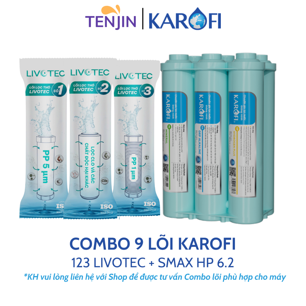 Combo Bộ Smax HP 6.2 Và Lõi Lọc Thô 123 Karofi Dòng LIVOTEC, Smax Pro, Smax Pro V Mới
