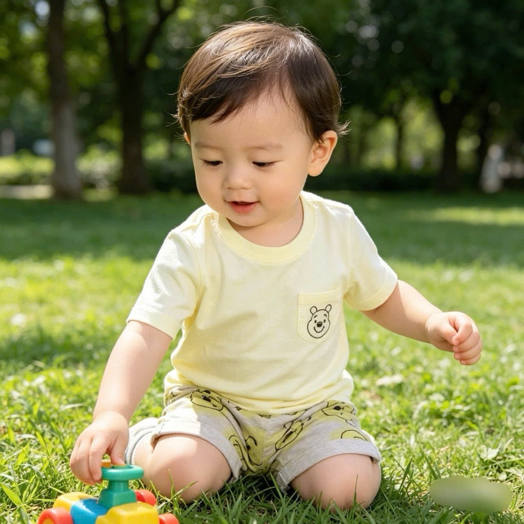 Set 3 chi tiết bé trai sơ sinh (2 áo + 1 quần) C6253 xuất dư họa tiết gấu mặc hè size NB-6m (2-6kg)