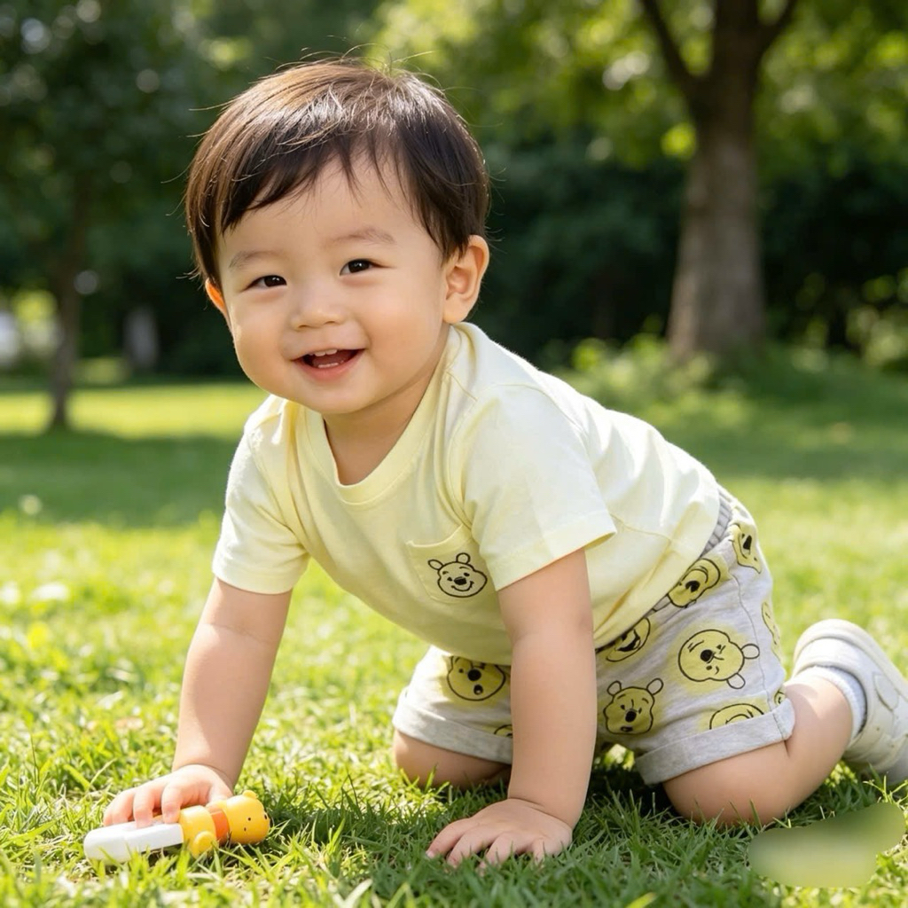 Set 3 chi tiết bé trai sơ sinh (2 áo + 1 quần) C6253 xuất dư họa tiết gấu mặc hè size NB-6m (2-6kg)