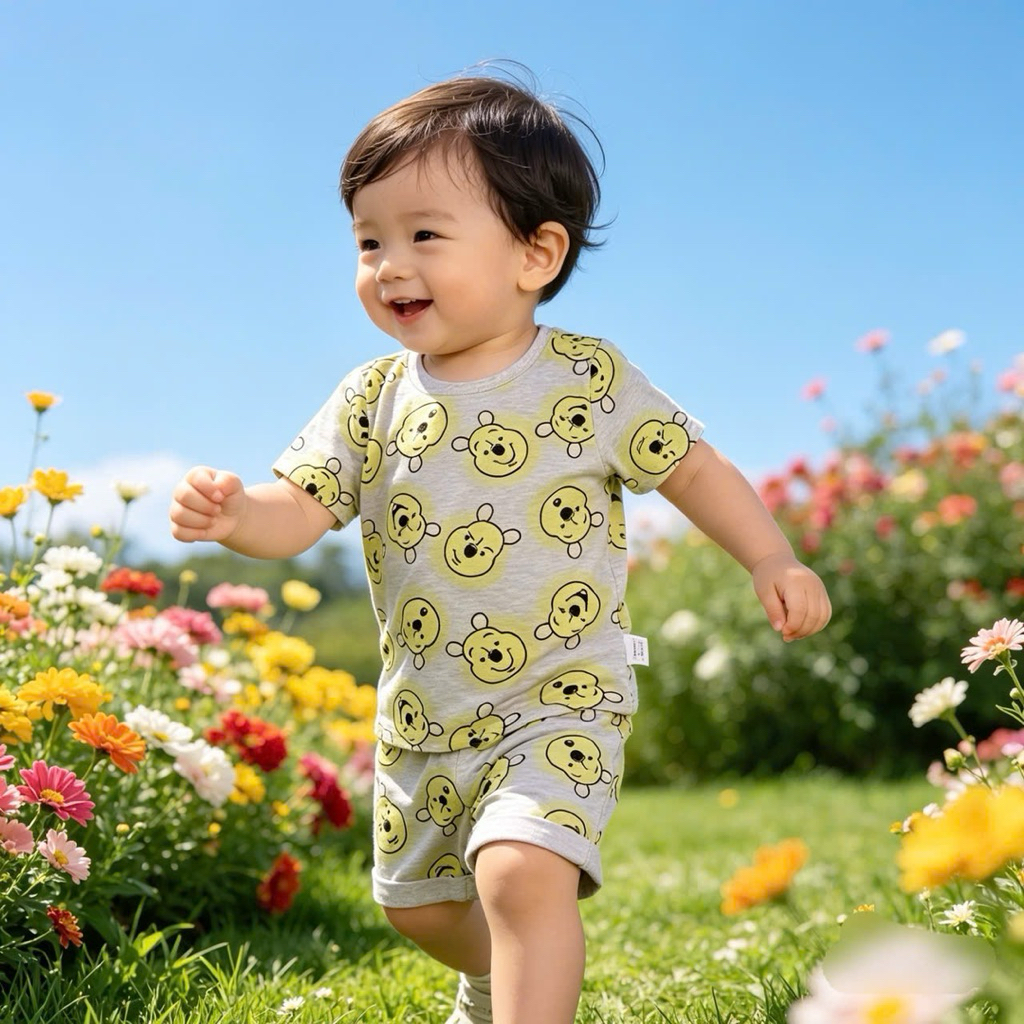 Set 3 chi tiết bé trai sơ sinh (2 áo + 1 quần) C6253 xuất dư họa tiết gấu mặc hè size NB-6m (2-6kg)