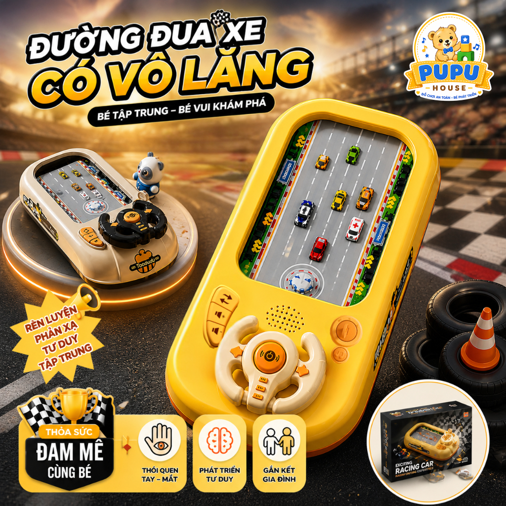 Đồ Chơi ô tô Đường Đua Xe Có Màn Hình Chuyển Động Cho Bé Điều Khiển Có Vô Lăng Đồ Chơi Đua Xe Cho Bé - PUPU HOUSE