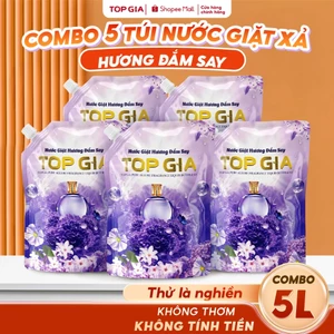 Nước Giặt Xả TopGia Hương Đắm Say Dịu Nhẹ, Làm Sạch Vết Bẩn, Lưu Hương 72H, Túi 1L