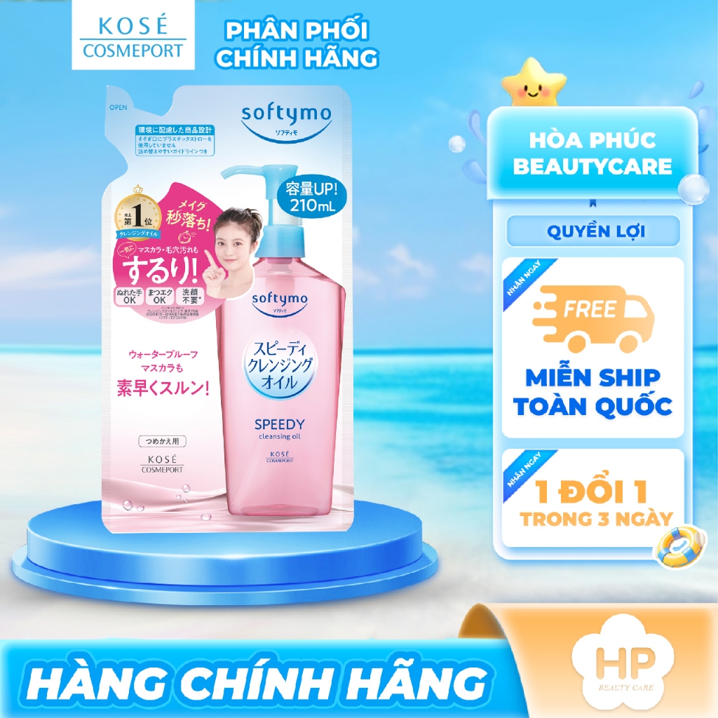 Dầu Tẩy Trang Giúp Làn Da Mịn Màng Và Tươi Sáng Kosé Softymo Speedy Cleansing Oil (Túi Refill 210mL)