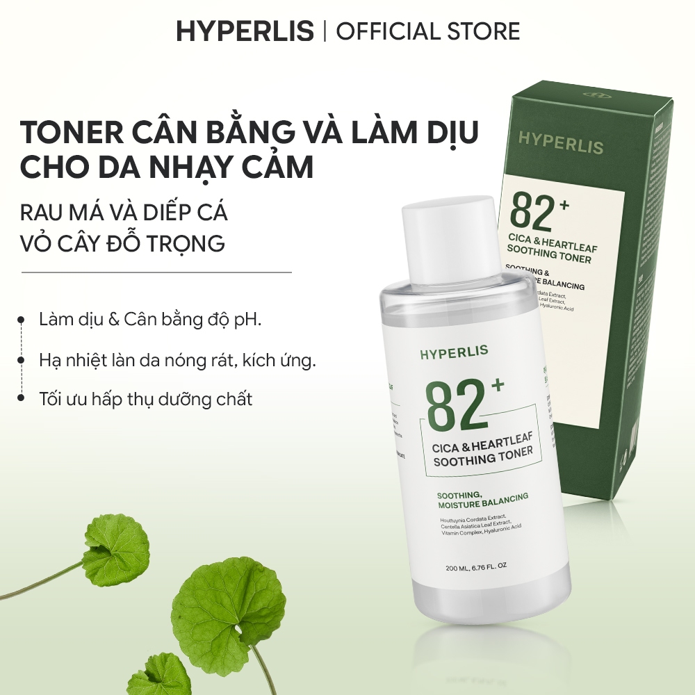 Nước Cân Bằng Dịu Da HYPERLIS 82+ CICA & HEARTLEAF SOOTHING TONER Cấp Ẩm Da Nhạy Cảm Chai 200ml