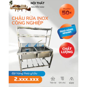 Chậu rửa inox Công Nghiệp 2 hộc có kệ kt 60x120 (nhận đặt hàng theo y/cầu)