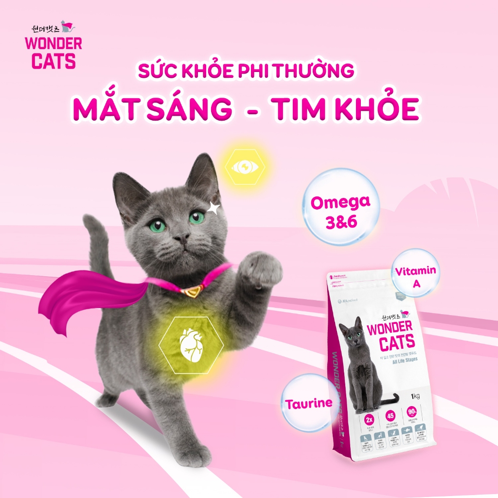 Thức ăn hạt Wonder Cat Cho Mèo Mọi Lứa Tuổi nhập khẩu Hàn Quốc X2 dinh dưỡng
