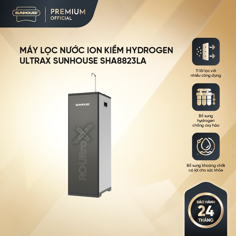 [LẮP ĐẶT TOÀN QUỐC] Máy lọc nước Ion Kiềm Hydrogen UltraX SUNHOUSE SHA8823LA - 2 chế độ nước: RO - Hydrogen Ion Kiềm