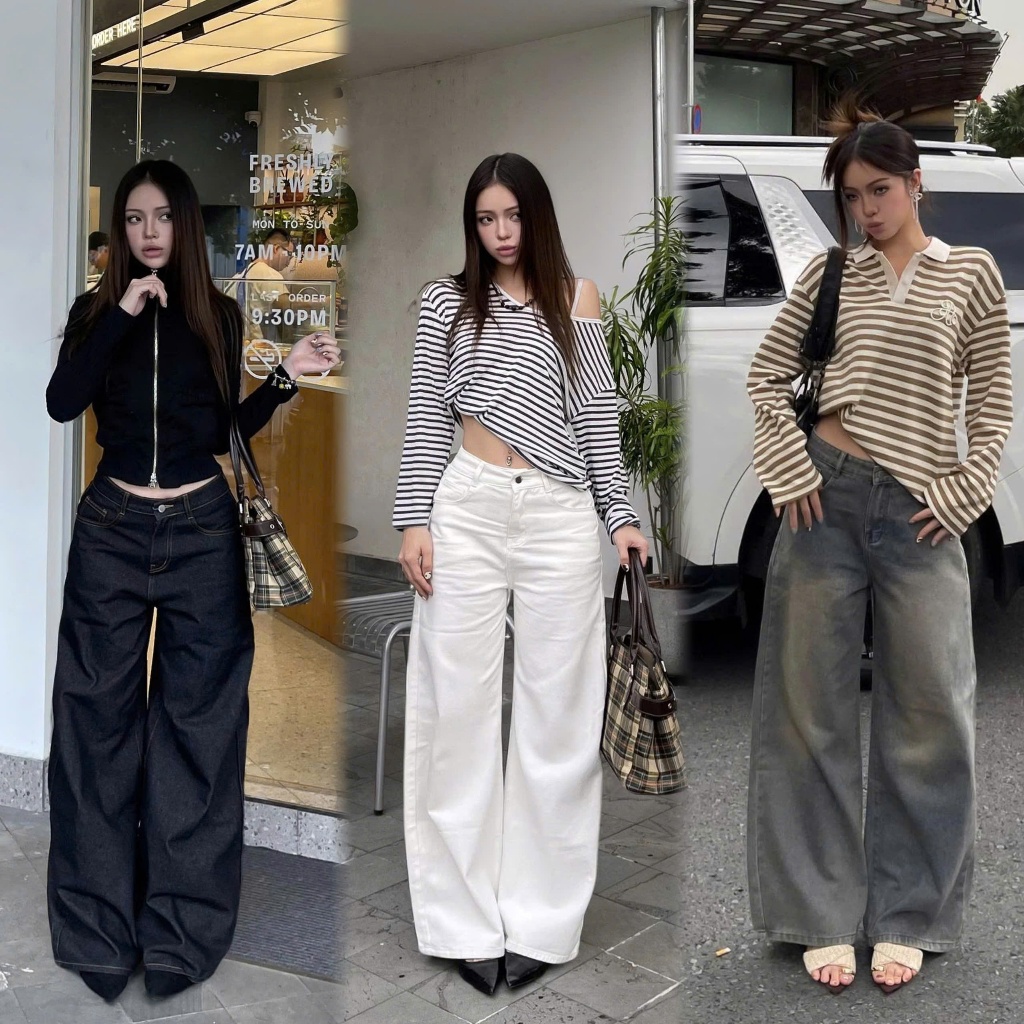 THE QUẠO - Quần Jeans Nữ  Lưng Cao Ống Rộng 27cm Basic Nhiều Màu R1506_686