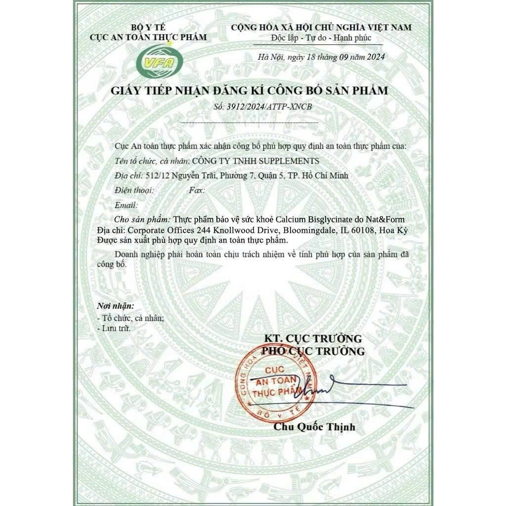 Nat&Form Calcium Bisglycinate – Bổ sung canxi cho cơ thể
