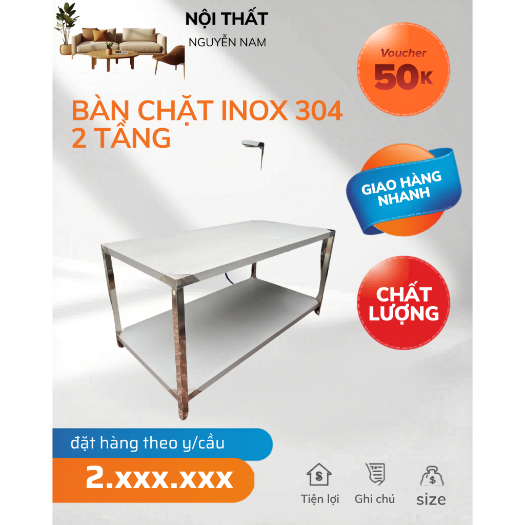Bàn sơ chế inox 2 tầng đủ kích thước sản xuất tại xưởng ( nhận đặt hàng theo y/cầu)