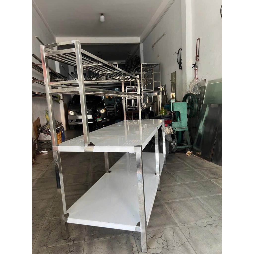 Bàn sơ chế inox 2 tầng đủ kích thước sản xuất tại xưởng ( nhận đặt hàng theo y/cầu)