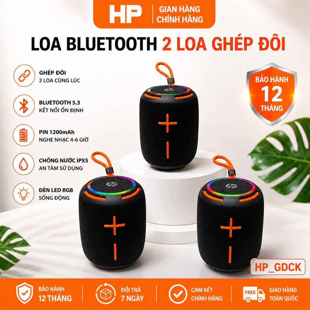 * Loa Bluetooth HM837 Mini Bass Mạnh Ghép 2 Loa Pin Trâu . Chống Nước IPX6