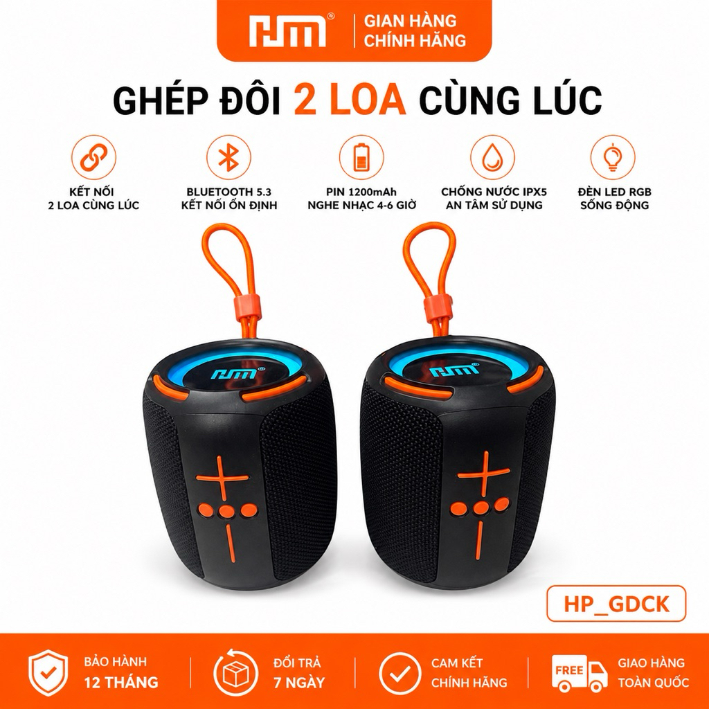 * Loa Bluetooth HM837 Mini Bass Mạnh Ghép 2 Loa Pin Trâu . Chống Nước IPX6
