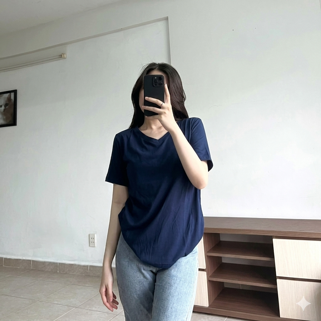 [COMBO 2 Áo 69K]Áo Thun Nữ Cổ Tim COSSENN – Cotton Mềm Mát, Co Giãn Nhẹ, Form Basic Dễ Phối | Áo Thun Nữ Giá Rẻ