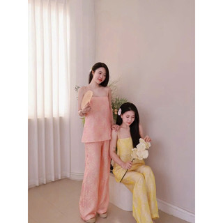 Sét áo lụa dây mảnh cúc lưng + quần xuông lụa chun mảnh
