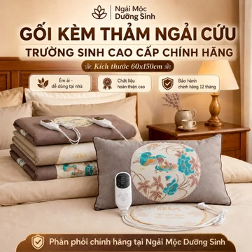 [ Ngải Mộc Dưỡng Sinh ] Gối Ngải Cứu Trường Sinh Kèm Thảm Ngải Cứu Cao Cấp Chính Hãng Kích Thước 60x150cm