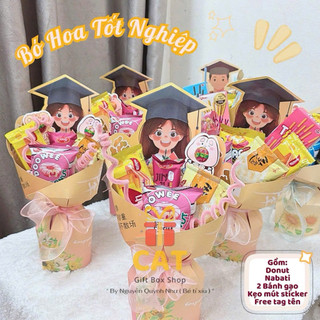 ( Mua sl inb) Bó hoa bánh kẹo tốt nghiệp dễ thương – quà tặng tốt nghiệp - Quà tặng tốt nghiệp cho lớp ,trường