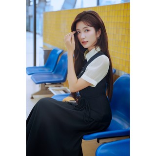 Áo Kiểu Nữ Sơ Mi LAMER FASHION Ngắn Tay Nơ Eo Phối Tay Phối Chân Váy Công Sở Xoè Chun Sau HSD O61H26H010 O62L26Q006