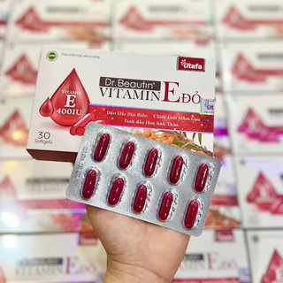 TPBVSK Dr.Beautin Vitamin E đỏ, Hộp 3 vỉ x 10 viên, Hỗ trợ chống oxy hoá, hạn chế lão hoá da, giúp làm đẹp da