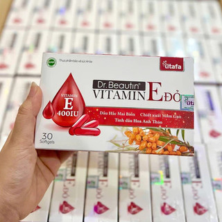 TPBVSK Dr.Beautin Vitamin E đỏ, Hộp 3 vỉ x 10 viên, Hỗ trợ chống oxy hoá, hạn chế lão hoá da, giúp làm đẹp da