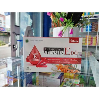 TPBVSK Dr.Beautin Vitamin E đỏ, Hộp 3 vỉ x 10 viên, Hỗ trợ chống oxy hoá, hạn chế lão hoá da, giúp làm đẹp da