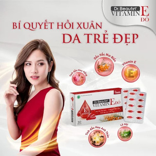 TPBVSK Dr.Beautin Vitamin E đỏ, Hộp 3 vỉ x 10 viên, Hỗ trợ chống oxy hoá, hạn chế lão hoá da, giúp làm đẹp da