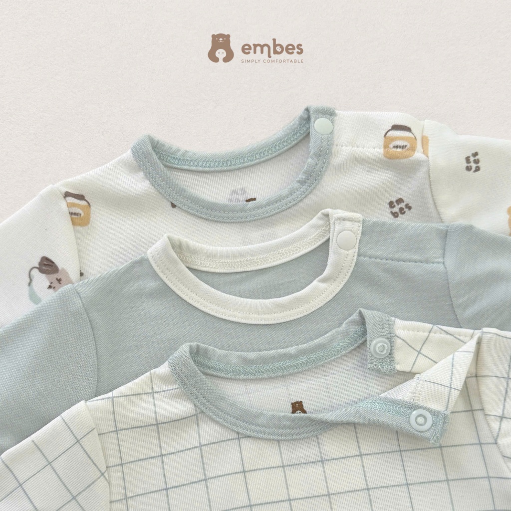 Bộ Cộc Sơ Sinh Embes, Bộ Cộc Tay In Hình Cài Cúc Cổ Cạp Lưng Cao Mềm Mại Cho Bé Sơ Sinh Từ 0-9 Tháng