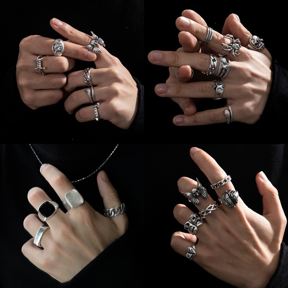 Nhẫn nam set nhẫn titan không gỉ phong cách cổ điển thời trang Pun hiphop âu mỹ nhiều kiểu dáng - Nhẫn Tổng Hợp