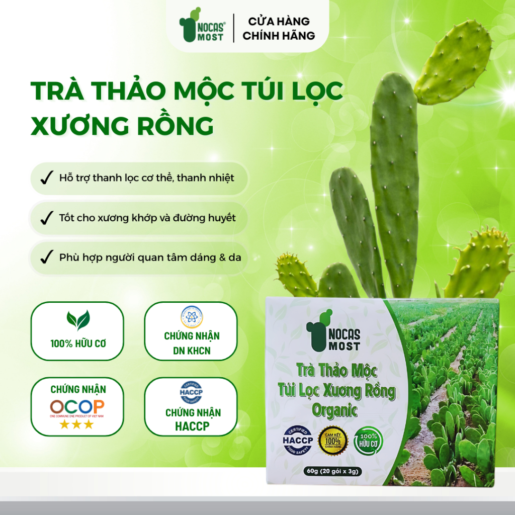 Trà thảo mộc túi lọc xương rồng organic Nocas Most giảm mỡ, đẹp da 60g (20 gói * 3g)