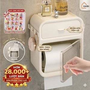 Hộp đựng giấy vệ sinh GADI treo tường 2 trong 1, hộp đựng giấy đa năng treo tường chất liệu ABS + PP cao cấp chống nước