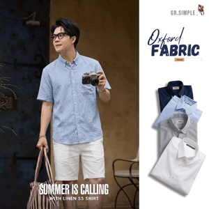 Áo Sơ Mi Nam Ngắn Tay Cổ Đức GRSIMPLE Chất OXFORD - Sơ mi đi biển form suông
