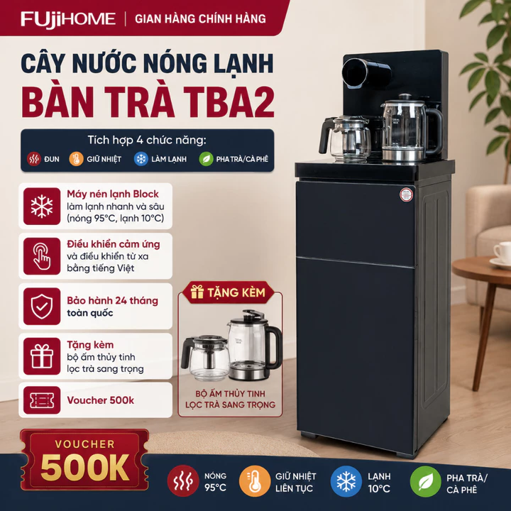 Máy nước nóng lạnh pha trà Nhập Khẩu FUJIHOME TBA2, Cây nước tích hợp bàn trà 4 trong 1 tiện lợi làm lạnh sâu