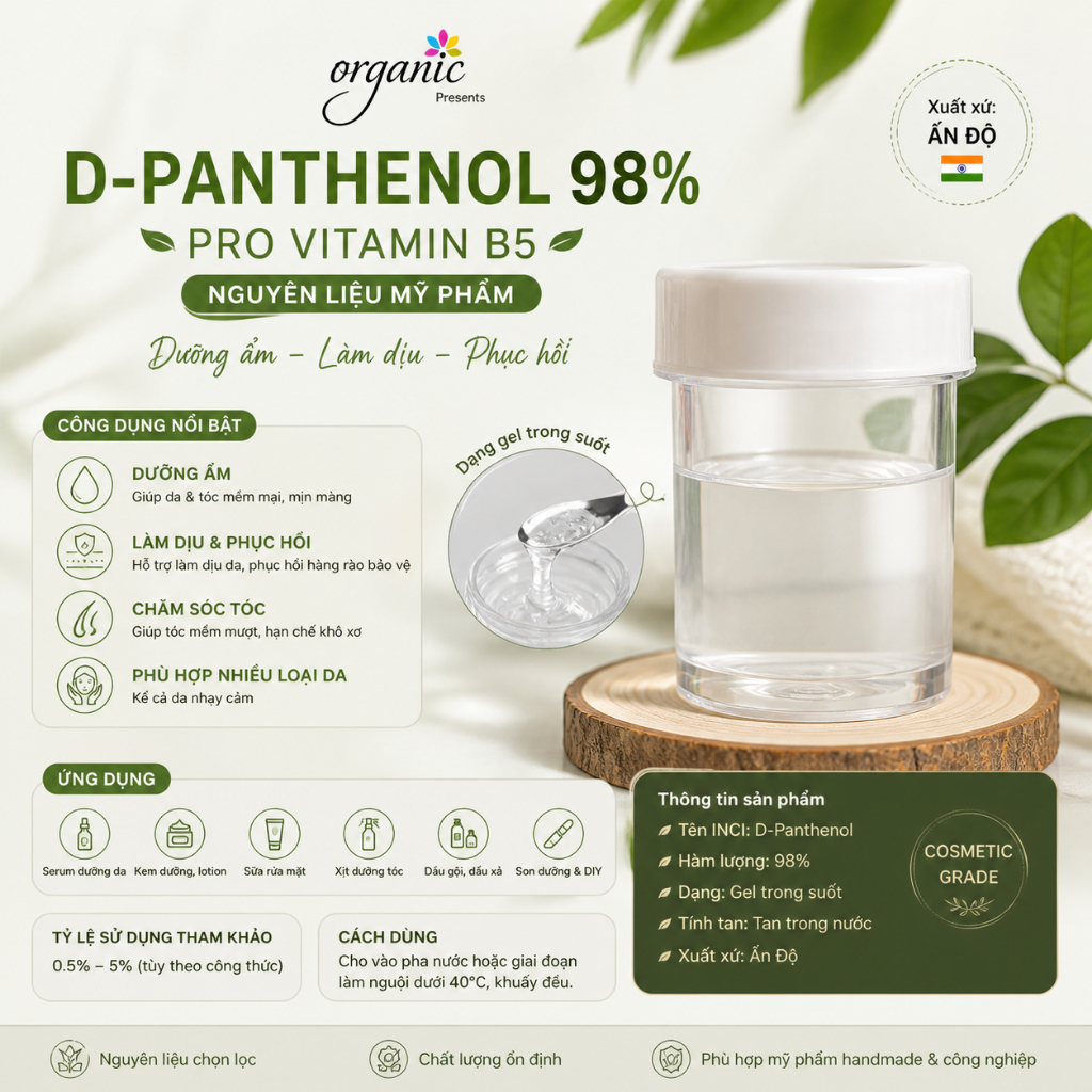 D-PANTHENOL 98% (PRO VITAMIN B5) – DƯỠNG ẨM & PHỤC HỒI DA, TÓC