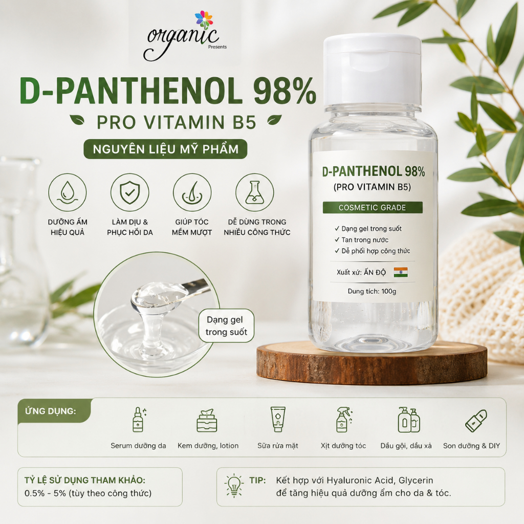 D-PANTHENOL 98% (PRO VITAMIN B5) – DƯỠNG ẨM & PHỤC HỒI DA, TÓC
